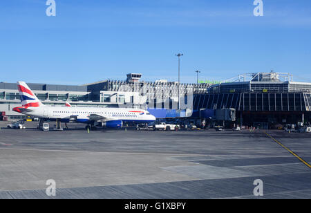 Dublin, Ireland - 01 February, 2015: British Airways passenger planes stand at their gates at Dublin Airport, Ireland Stock Photo