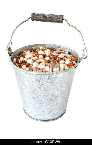 Pinto beans in a metal bucket isolated on a white background Stock Photo