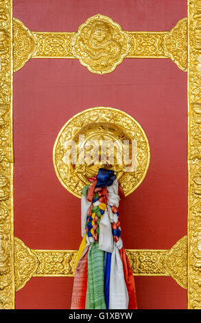 Buddhist monastery door detail in Nepal Stock Photo