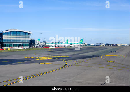 Dublin, Ireland - 01 February, 2015: Aer Lingus planes lined up at Terminal 2 at Dublin Airport Ireland Stock Photo