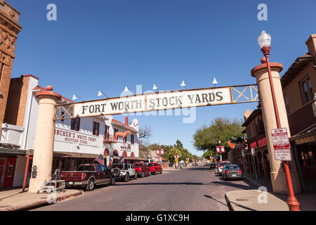 Street in the Fort Worth Stockyards historic district. Fort Worth, Texas, USA Stock Photo
