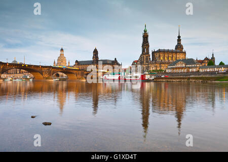 View of the old town of Dresden over river Elbe, Germany.