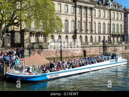 Sightseeing tour boat and  "Palais Rohan" Rohan Palace, Strasbourg, Alsace, France Stock Photo
