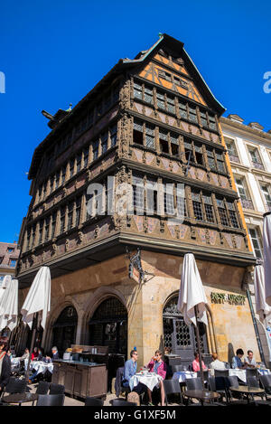 Maison Kammerzell medieval house 16th Century and cafe terrace, Strasbourg, Alsace, France Stock Photo