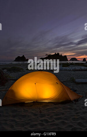 WA12621-00...WASHINGTON - Evening at campsite on Toleak Point on the Pacific Coast in Olympic National Park. Stock Photo