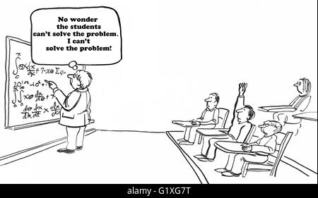 Education cartoon about an unsolvable math problem. Stock Photo