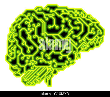 A human brain made up of electrical circuits or a circuit board, could be a concept for artificial intelligence. Stock Photo