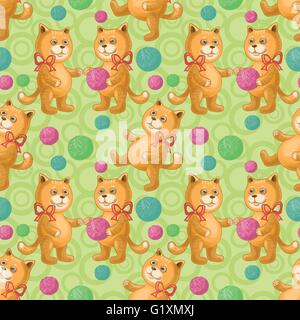 Seamless, cat with a ball of wool yarn Stock Vector