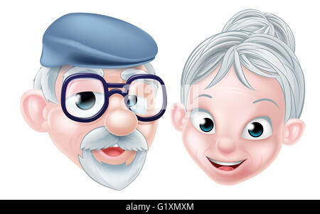 Cartoon character elderly couple senior citizen pensioner grandparents OAP older couple man and woman Stock Photo