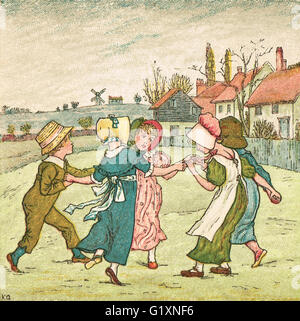 Children playing Ring o' Roses by Kate Greenaway 1880 Stock Photo
