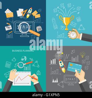 Flat design modern vector illustration concept of business webinar, on line seminar, planning, investment with business icons. E Stock Vector