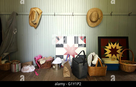 Miles, Iowa, USA. 19th May, 2016. After reaching the Teeds Grove No. 3 School at the Threshing Grounds in Miles, Iowa Thursday, May 19, 2016 student leave their lunches near the front door and take their seats in the old one room school. Credit:  Quad-City Times/ZUMA Wire/Alamy Live News Stock Photo