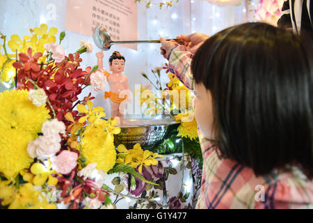 Malacca, Malaysia. 21st May, 2016. Buddhists pay their homage to the Buddha during the Vesak in Malacca, Malaysia, May 21, 2016. Vesak, also known as the Buddha Day, is a holy day observed by Buddhists in many Asian countries to mark the birth, enlightenment and death of Gautama Buddha. © Chong Voon Chung/Xinhua/Alamy Live News Stock Photo