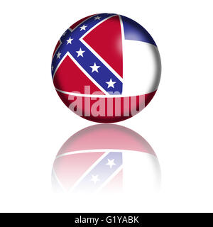 3D sphere or badge of Mississippi flag with reflection at bottom. Stock Photo