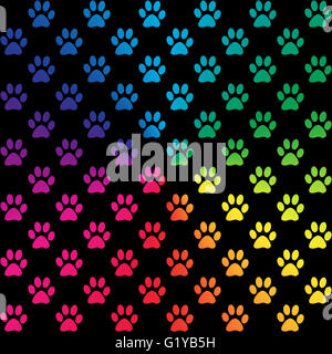 Paw prints in gradient rainbow colors, on black background Stock Photo