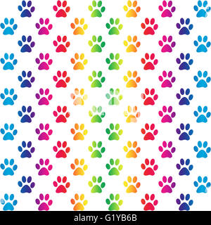 Paw prints in gradient rainbow colors, on white background, a seamless pattern Stock Photo