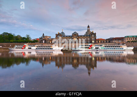 View of the old town of Dresden over river Elbe, Germany.