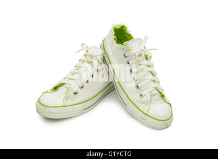 White and green canvas shoes on white background Stock Photo