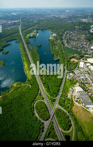 Aerial view, overview Unterbacher See, special purpose association recreation area Unterbacher See, Dusseldorf, Niederrhein, Stock Photo