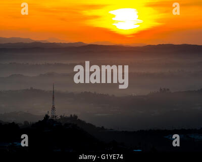 Sunset over Hollywood Hills with transmission tower, Los Angeles, Los Angeles County, California, USA Stock Photo