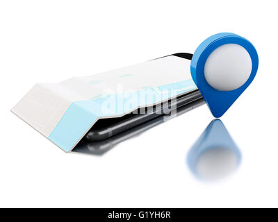 3d renderer image. Navigator map and pointer marker on city. GPS ...