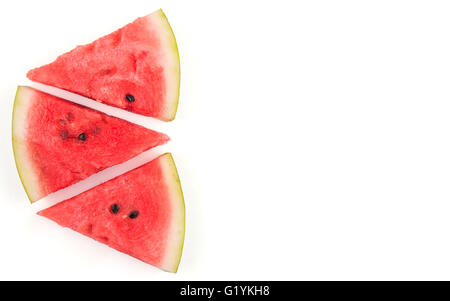 Three slices of watermelon, on white, with copy space Stock Photo