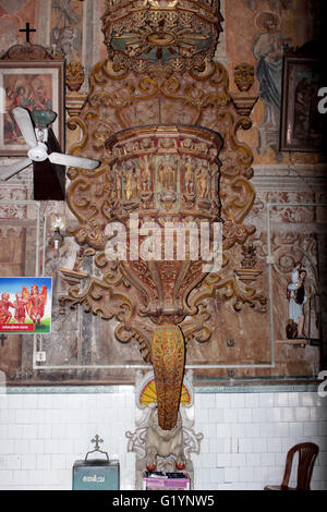 Pulpit of St. Antony's Church at Ollur in Kerala Stock Photo