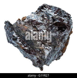 macro shooting of natural mineral stone - specimen of ilmenorutile (Nb-bearing rutile, titanium ore) isolated on white backgroun Stock Photo