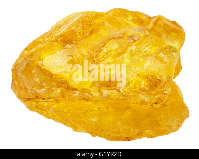 macro shooting of natural mineral stone - native Sulfur ( sulphur, brimstone) stone isolated on white background Stock Photo