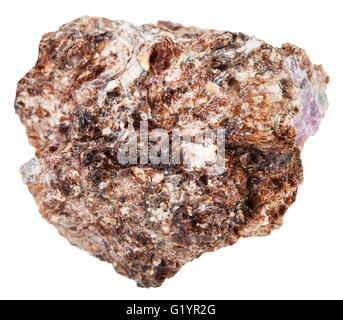 macro shooting of natural mineral stone - piece of Phlogopite (magnesium mica) with Corundum crystal isolated on white backgroun Stock Photo