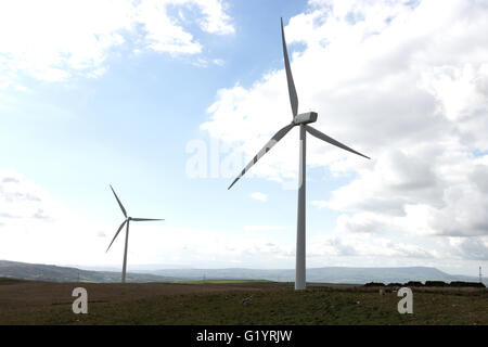 Wind turbines at Coal Clough near Burnley, Lancashire, England Stock Photo