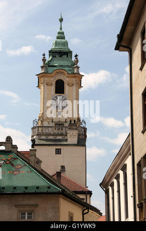 Clock Tower of the Old Town Hall in Bratislava Stock Photo