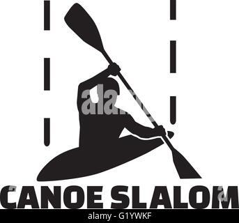 Canoe slalom silhouette with word Stock Vector