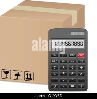 box and calculator on a white background. Stock Vector