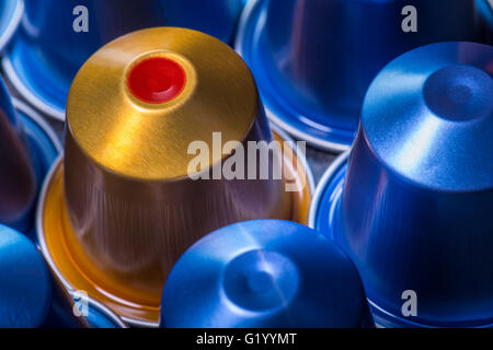 A cluster of unused coffee capsules used in a popular brand of coffee machines. Stock Photo