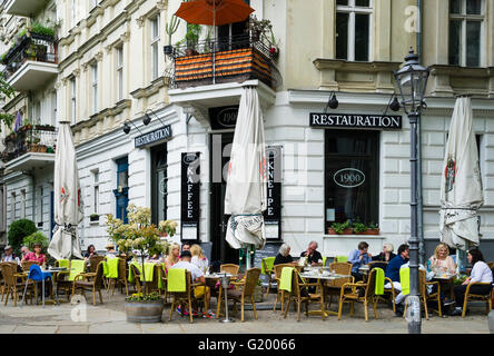 Traditional restaurant called Restoration on Kollwitzplatz in Prenzlauer Berg Berlin Germany Stock Photo