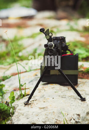 Security guard with machine gun and bullet proof vest body armour Stock ...