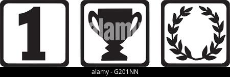 Winner icons - number one, trophy and laurel wreath Stock Vector