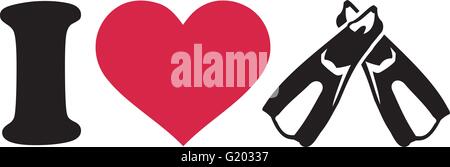 I heart diving fins Stock Vector