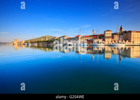 Reflection of Trogir town in Dalmatia on sea water surface Stock Photo