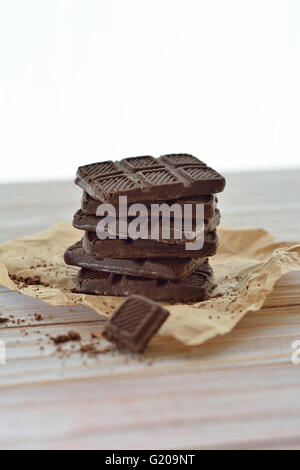 Chocolate cookies close-up on a table, rustic style Stock Photo