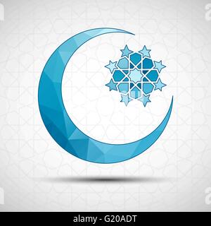 Vector Illustration of Eid Mubarak greeting card design with islamic decorative background. Crescent moon and star Stock Vector