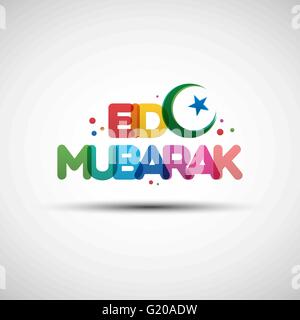 Vector Illustration of Eid Mubarak. Greeting card design with creative multicolored transparent text for holy month Ramadan Stock Vector