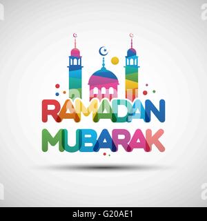 Vector Illustration of Ramadan Mubarak. Greeting card design with creative multicolored transparent text Stock Vector