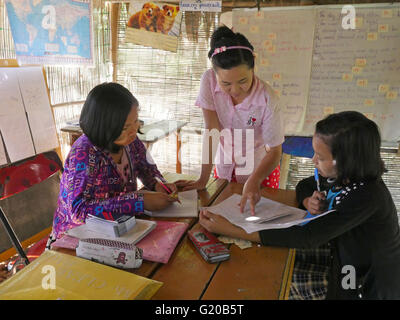 MYANMAR Saint Rita's boarding house for girls and boys at Maubin. The children, coming from remote villages, stay here so they can attend local schools. Class taught by Margaret Melon. Stock Photo