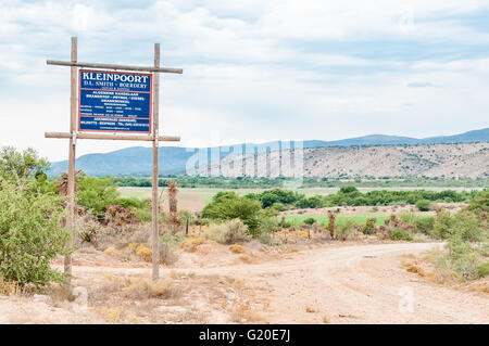 BAVIAANSKLOOF, SOUTH AFRICA - MARCH 6, 2016: Signboard for a farm and business in the Baviaanskloof (baboon valley). Stock Photo