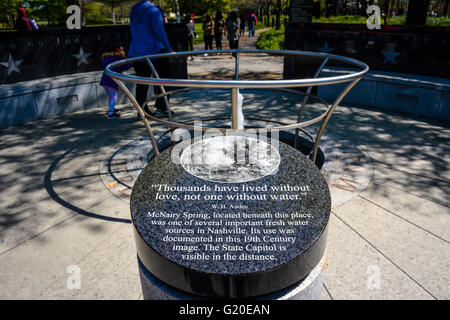 The McNairy Spring memorial fountain with W.H. Auden quote at Tennessee Bicentennial Capitol Mall State Park in Nashville, TN Stock Photo