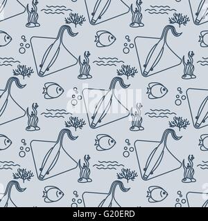 Seamless pattern with stingrays and fishs Stock Vector