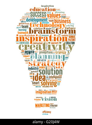 Innovation bulb, word cloud concept on white background. Stock Photo