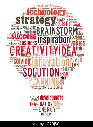 Innovation bulb, word cloud concept on white background. Stock Photo